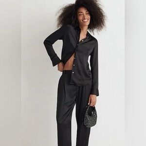 MADEWELL women’s black satin button down shirt size 14
